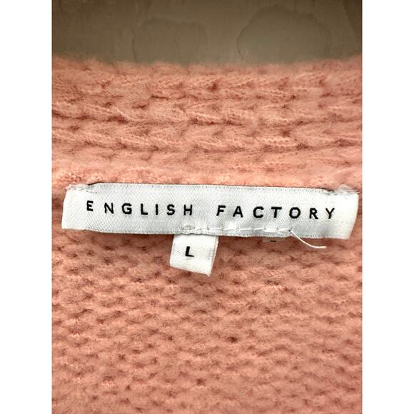 ENGLISH FACTORY | Pink Embroidered Floral Button Front Cardigan Sweater | Large - Picture 6 of 7